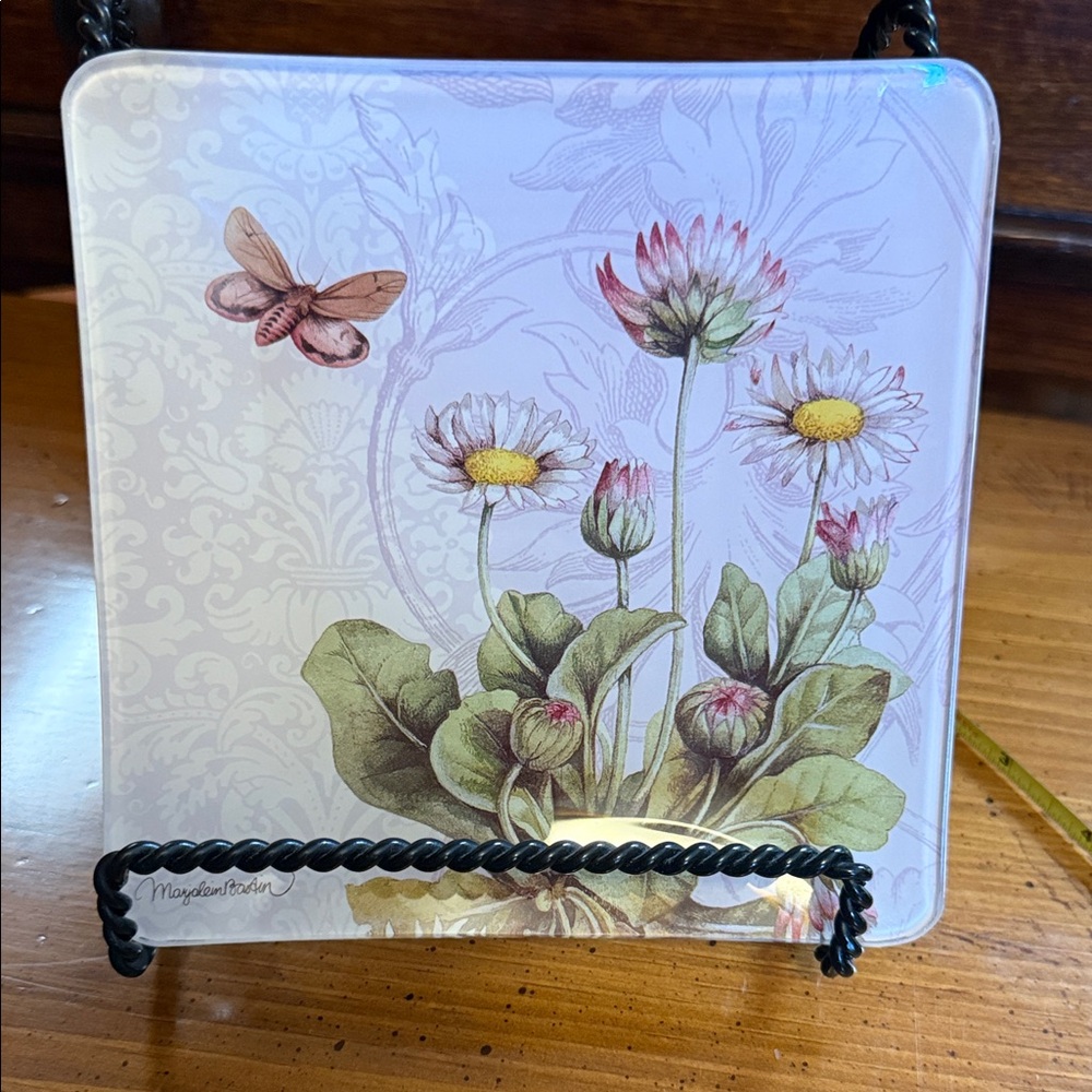 Floral Art Tile with Butterfly Design-Vintage Hallmark